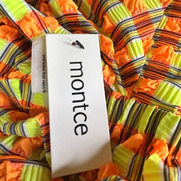 New Montce Marcela Bikini Top Neon Plaid Medium - Picture 6 of 7